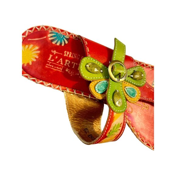 L'Artiste Spring Step Santorini Hand Painted Leather Thong Sandals 39 US 8.5 - Picture 6 of 7